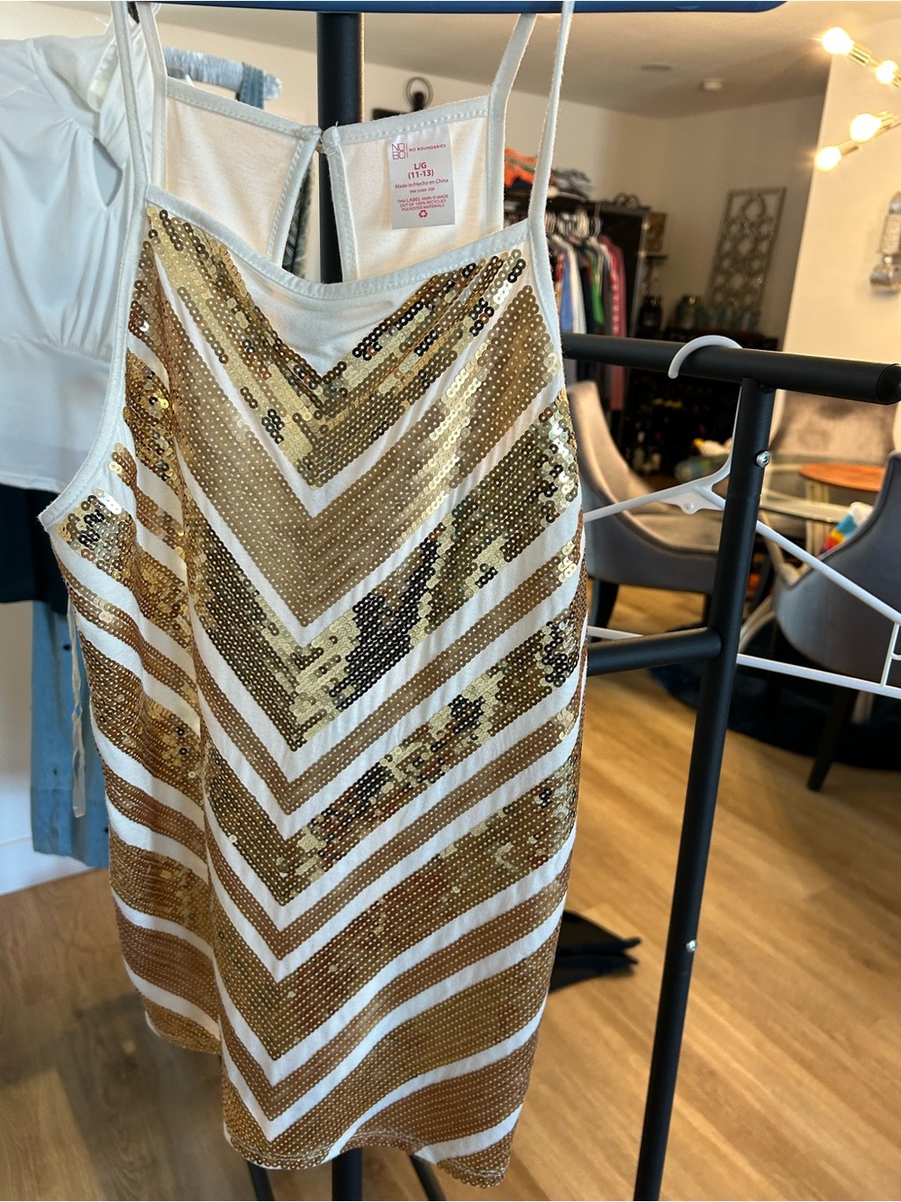 No Boundaries Gold and White Sequin Mini Skirt